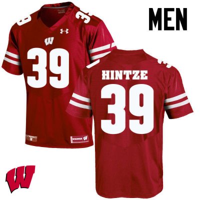 Men's Wisconsin Badgers NCAA #39 Zach Hintze Red Authentic Under Armour Stitched College Football Jersey GY31C37MX
